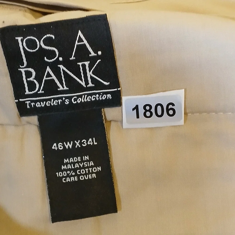 NEW Jos A Bank Mens Traveler Twill Khaki Pants 46x34 Flat Front Cotton $115